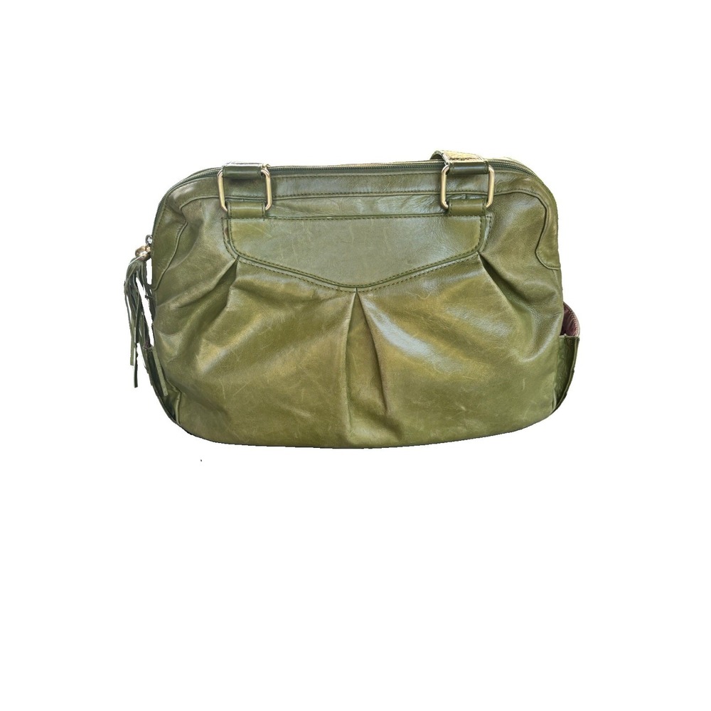 Franklin Covey Green Leather Tassel Shoulder Bag/Satchel Green Large